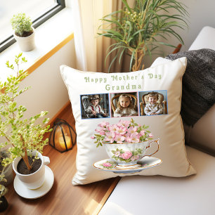 Mother's Day Grandma Teacup Flowers Cushion