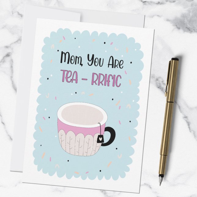 Mothers Day Great Mum Funny Tea Pun Quote Card (In situ)