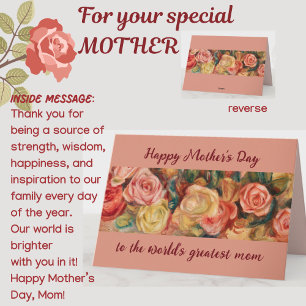 Mother's Day Greatest Mum Floral Roses Custom Card