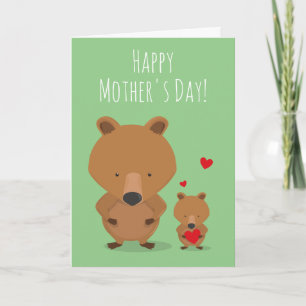 Mother's Day Green Animal Bear Cub Heart Card