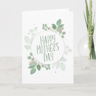 Mother's Day Green Leaves Wreath Greeting Card