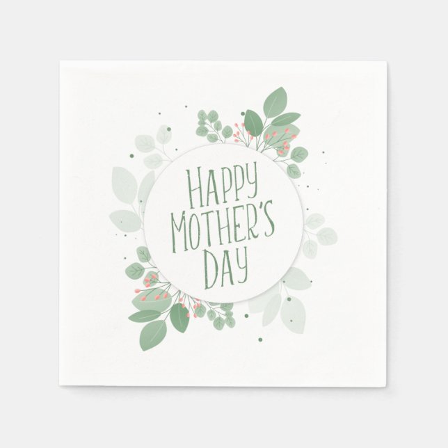 Mother's Day Green Leaves Wreath | Paper Napkin (Front)