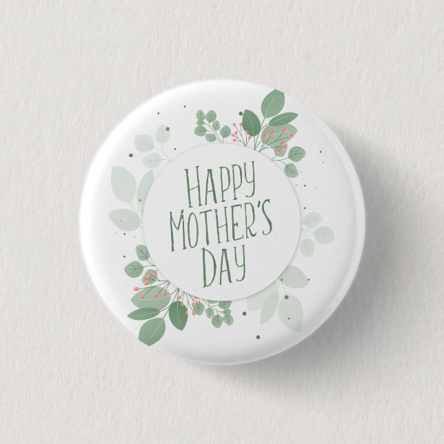 Mother's Day Green Leaves Wreath | Pin Button (Front)