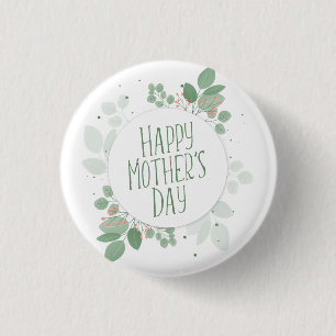 Mother's Day Green Leaves Wreath Pin Button