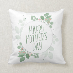 Mother's Day Green Leaves Wreath Throw Pillow