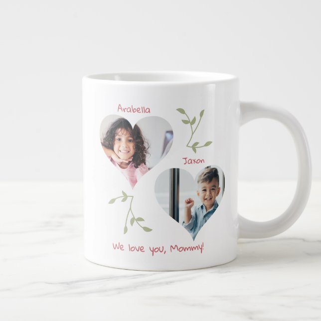 Mother's Day Heart 2 Photos Personalised Large Coffee Mug (Right)