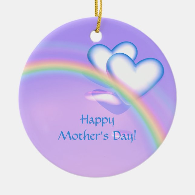 Mothers Day Hearts on Rainbow Ceramic Tree Decoration (Front)