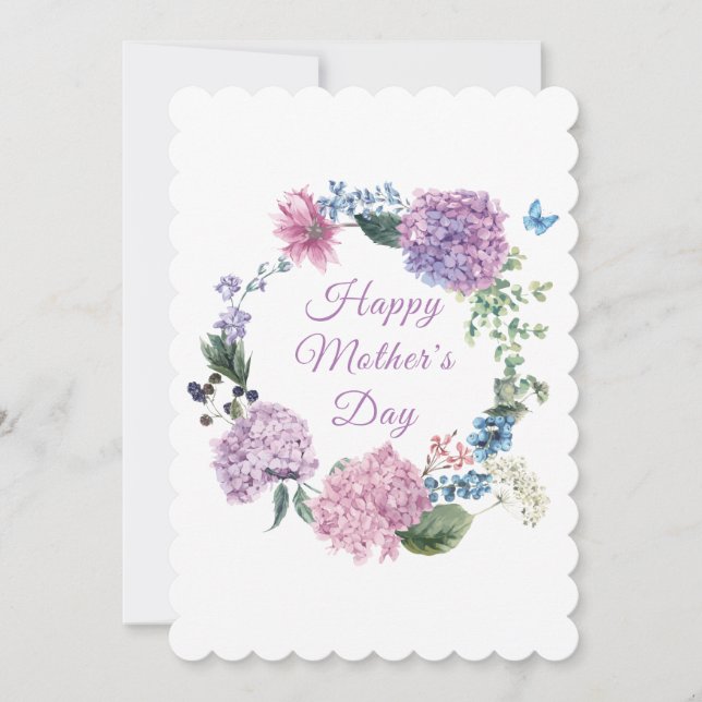Mother's Day Hydrangea Elegant Floral Holiday Card (Front)