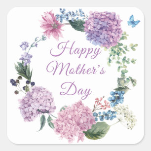 Mother's Day Hydrangea Elegant Floral Holiday Square Sticker