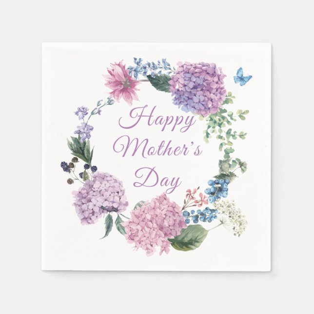 Mother's Day Hydrangea Elegant Floral | Holidays Napkin (Front)