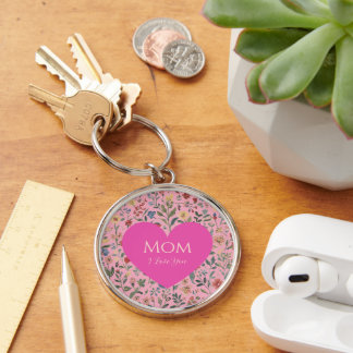 Mothers Day,,I Love You,Flowers Pattern,Love Heart Key Ring