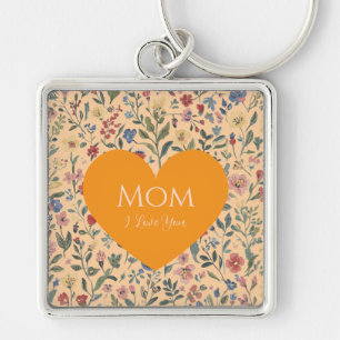 Mothers Day,,I Love You,Flowers Pattern,Love Heart Key Ring