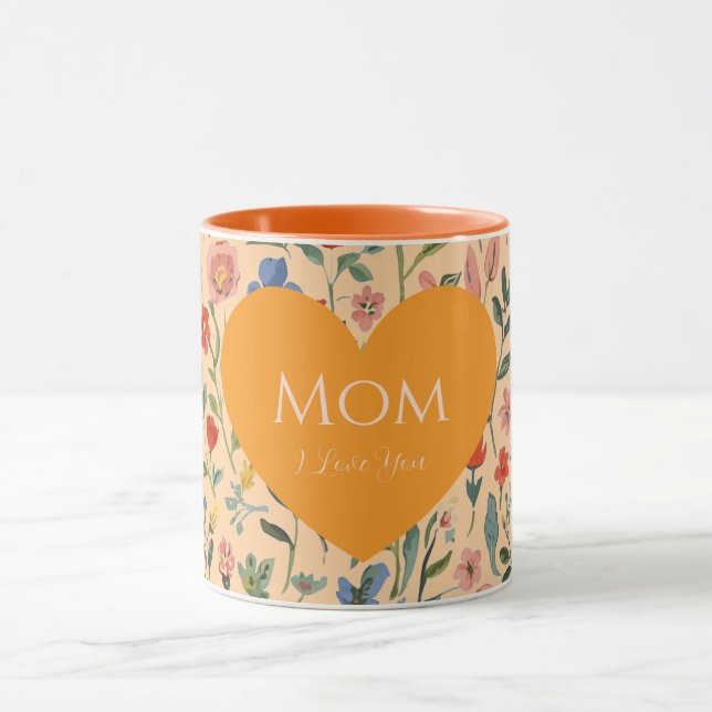 Mothers Day,I Love You,Flowers Pattern,Love Heart Mug (Center)