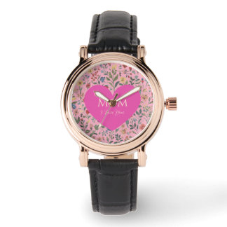 Mothers Day,I Love You,Flowers Pattern,Love Heart Watch