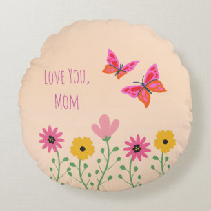 Mothers Day,I Love You Mum,Flowers Pattern Round Cushion