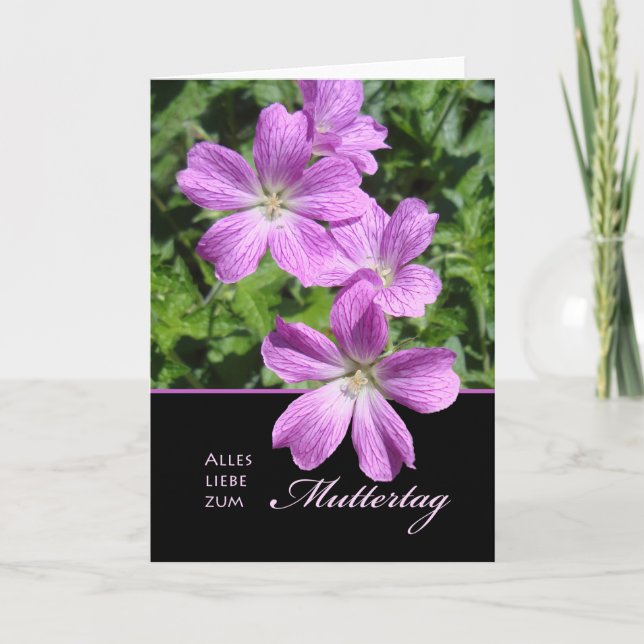 Mother's Day in German, Muttertag, Purple Geranium Card (Front)