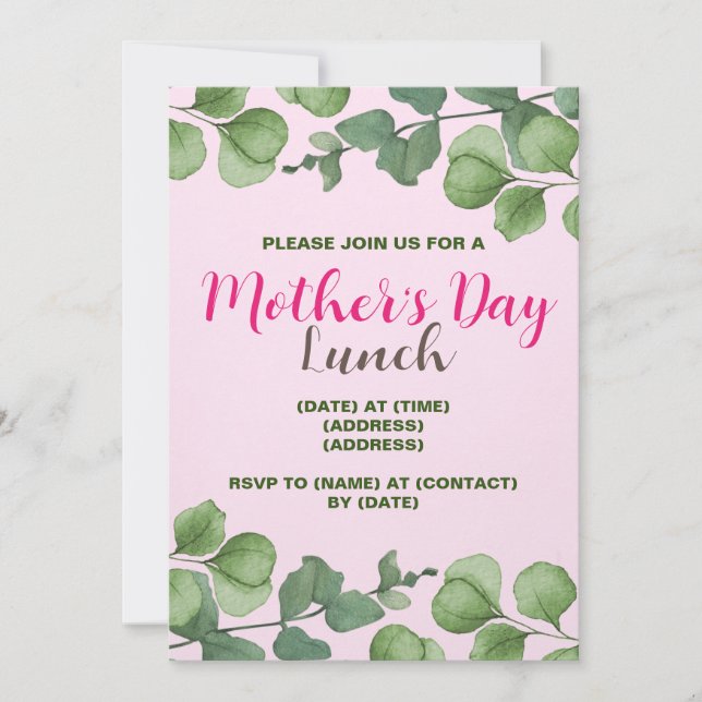 Mother's Day Invitation Card, Editable Template (Front)