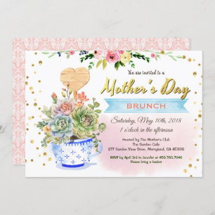Mother's day invitation. Watercolor succulent Invitation