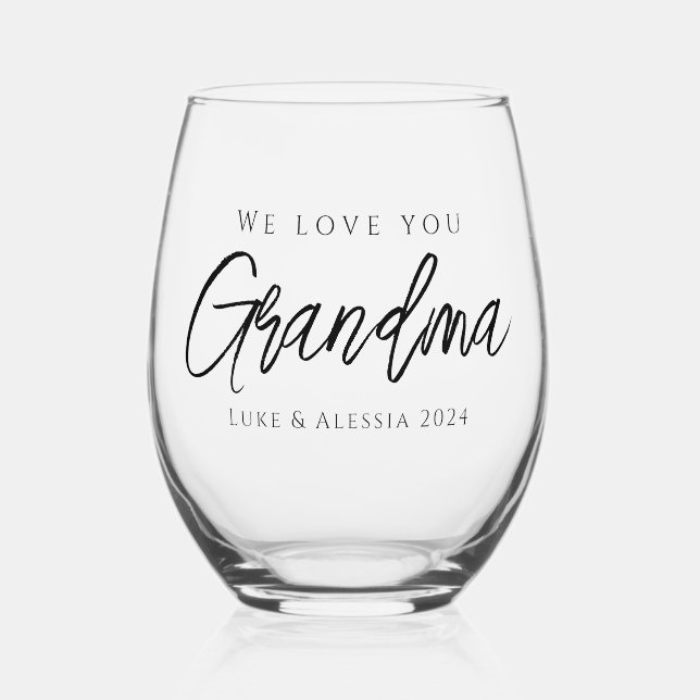Mother's Day Keepsake We Love you Grandma Stemless Wine Glass (Front)