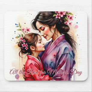Mother's Day Kimono Art with Floral Embrace Mouse Mat