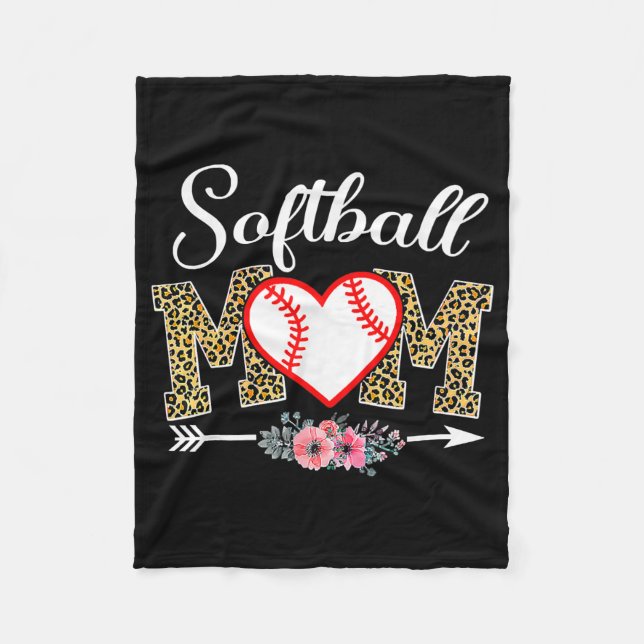 Mother's Day Leopard Softball Mom Softball Game Fleece Blanket (Front)