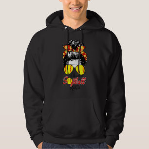 Mother's Day Loud & Proud Softball Aunt Messy Bun Hoodie