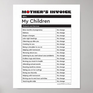 Mother's Day Love Invoice - Gift for Mum Poster
