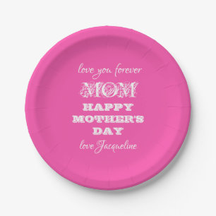 Mother's Day Love Mum Personalised Pretty Pink Paper Plate