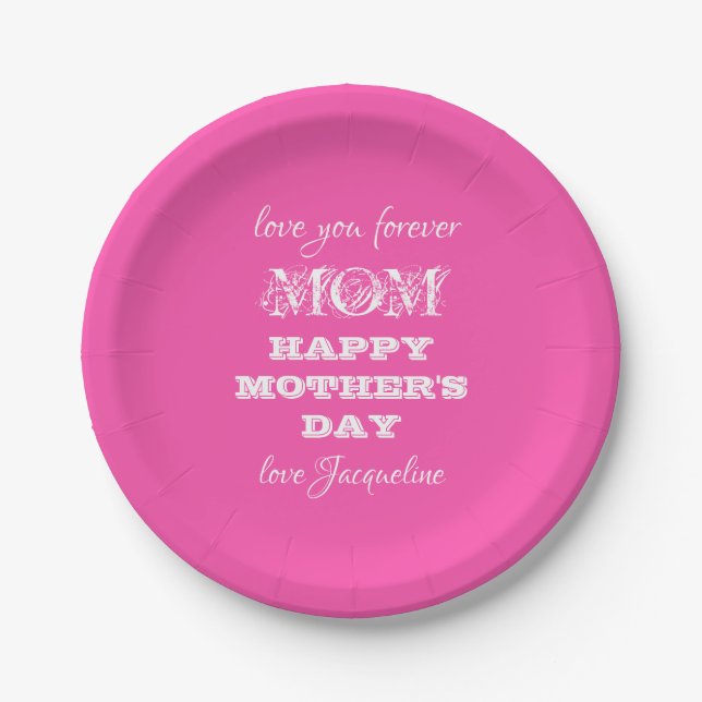 Mother's Day Love Mum Personalised Pretty Pink   Paper Plate (Front)