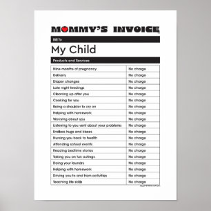 Mother's Day Love Mummy Invoice - Gift for Mum Poster