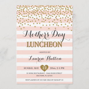 Mother's Day Luncheon Elegant Blush Pink and Gold Invitation
