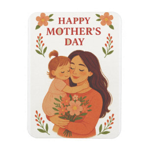 Mother's Day Magnet Cute Mum and Child llustration
