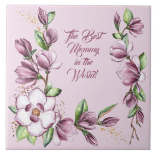 Mother's Day Magnolia Flowers Watercolor Tile