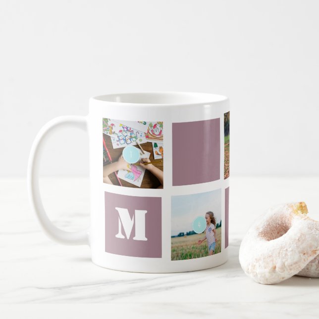 Mother's Day Mauve 5 Photos Mom Collage Mug (With Donut)