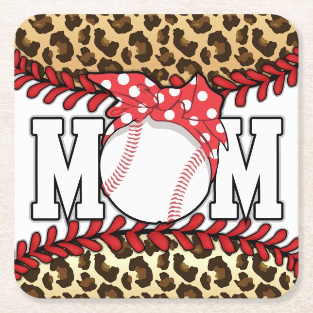 Mother's Day Messy Hair Baseball  Square Paper Coaster (Front)