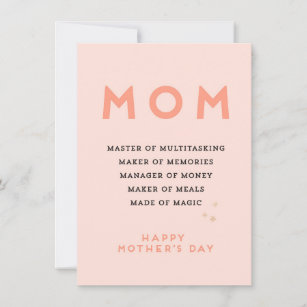 Mothers Day MOM acronym cute funny Card
