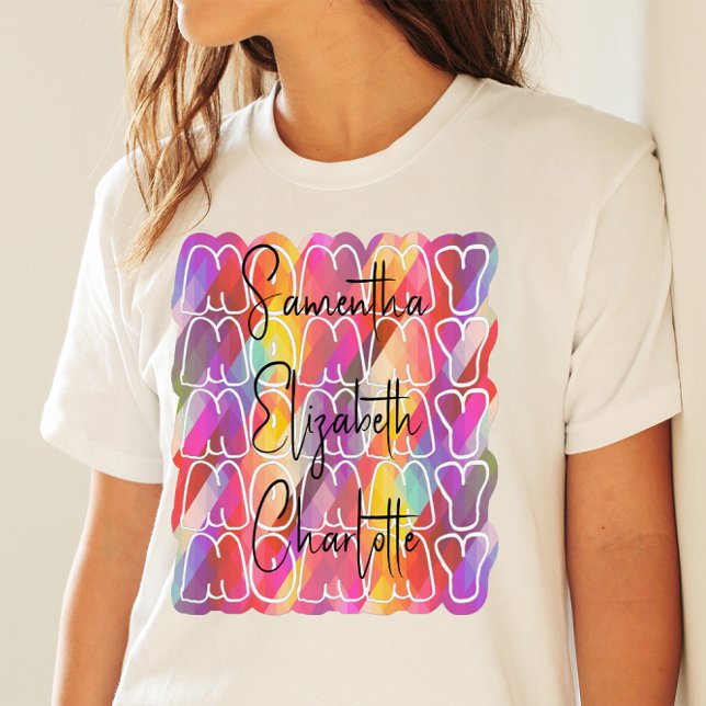 Mother's Day Mommy Pattern Kids Names Colorful T-Shirt (Creator Uploaded)