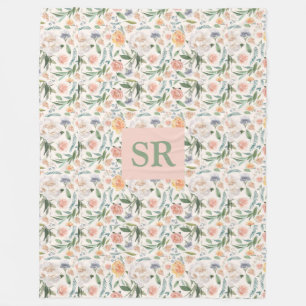 Mother's Day Monogram Watercolor Floral Botanical Fleece Blanket