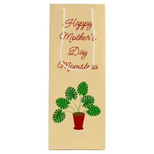 Mothers Day Monstera Plant Custom Wine Gift Bag