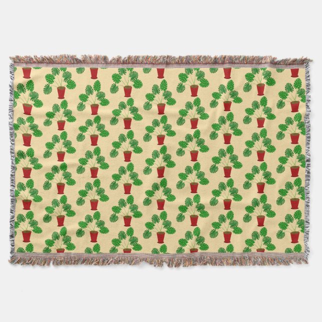 Mothers Day Monstera Plant Patterned Throw Blanket (Front)
