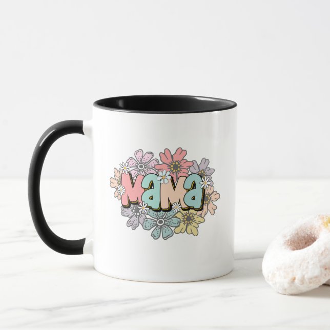 Mother's Day Mug Gift Mama Floral Design from Kids (With Donut)