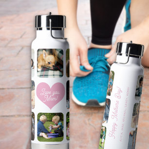 Mothers Day multi photo collage name personalised Water Bottle