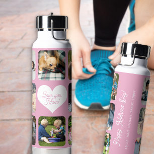 Mothers Day multi photo collage name personalised Water Bottle
