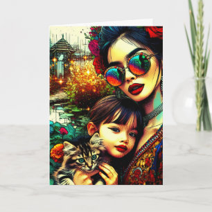 Mother's Day Mum and Daughter Asian Flower Garden Card