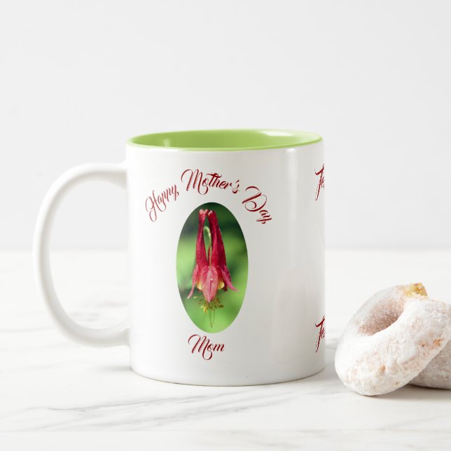 Mother's Day Mum Columbine Flower Personalised Two-Tone Coffee Mug (With Donut)