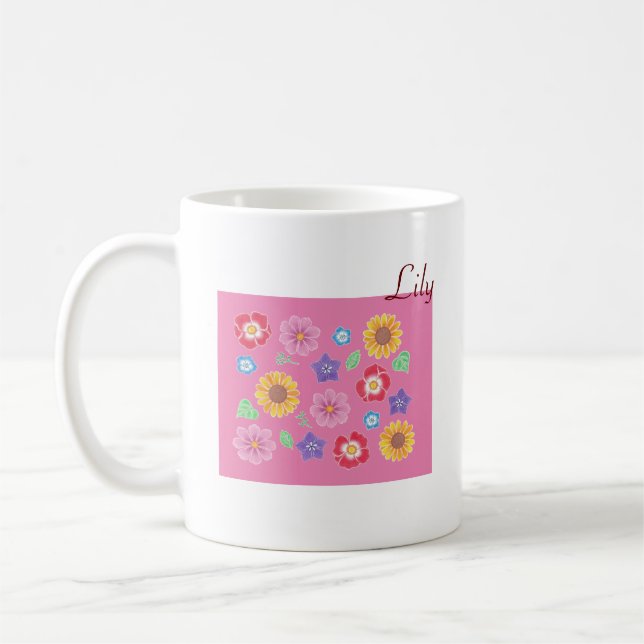 Mother's day Mum & Daughter Pink Flower Garden Mug (Left)