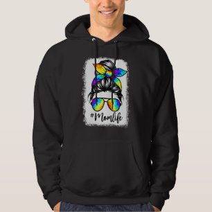 Mother's Day Mum Life Messy Hair Bun Tie Dye Wome Hoodie