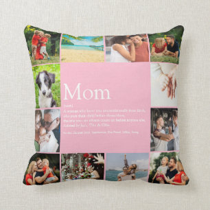 Mothers Day Mum Quote Family Photo Collage Pink Cushion
