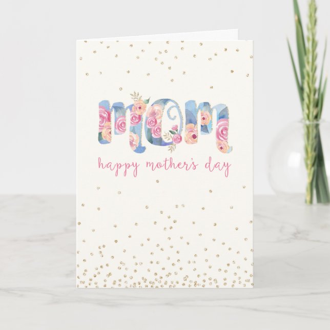 Mother's Day Mum Text in Pretty Floral Pattern Card (Front)
