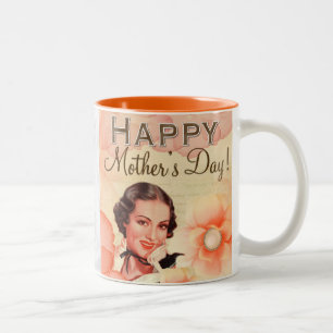 Mother's Day Mum Vintage Retro Floral Pretty Lady Two-Tone Coffee Mug